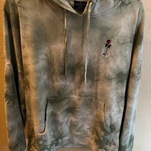 Empyre Mint Green Tie-Dye Hoodie with Skull Hand/Rose Embroidery